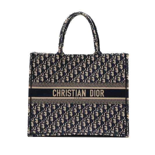 Dior Book Tote Ecru And Oblique Embroidery Handbag Blue Large Tote Bag