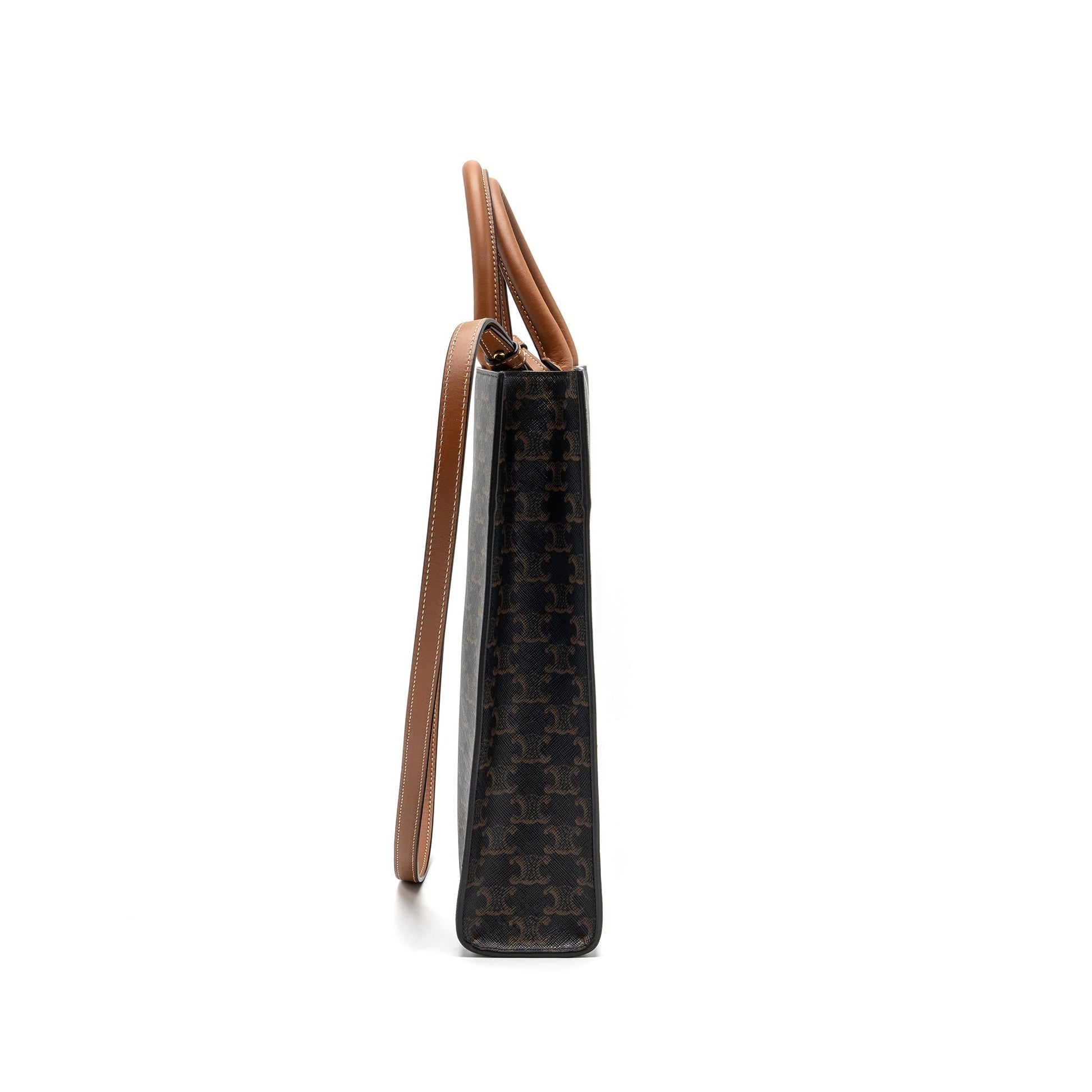 Celine Cabas Vertical In Triomphe And Calfskin Handbag Canvas Tan Travel Bag