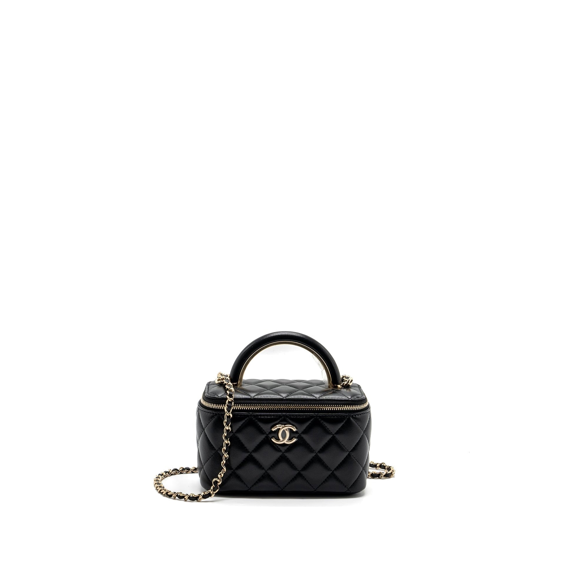 Chanel Top Handle Long Vanity Lambskin LGHW Black Handbag Ghw Microchip