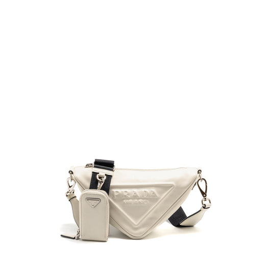 Prada Triangle Purse Handbag Leather White Travel Bag White Handbag