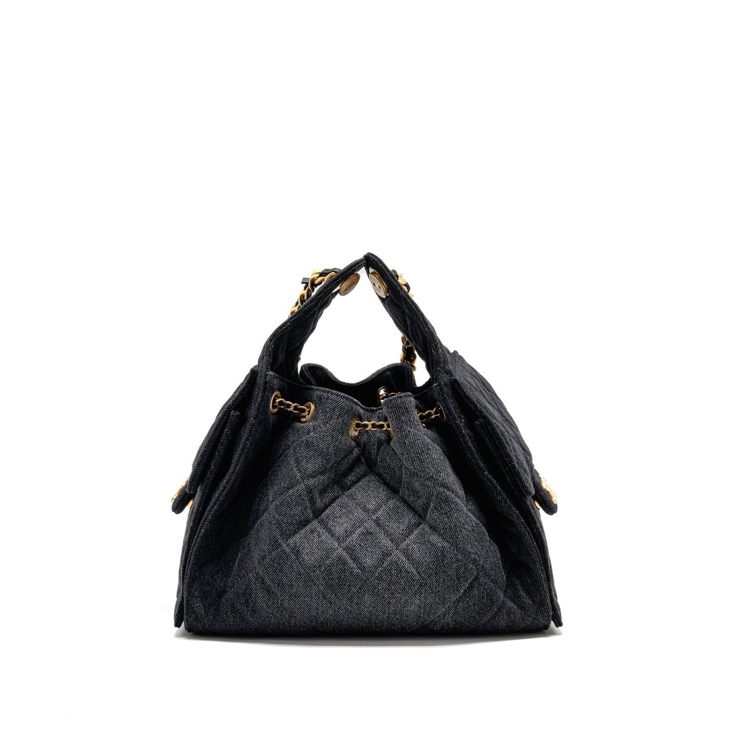 Chanel 25 washed denim GHW microchip Black Beige Small Handbag
