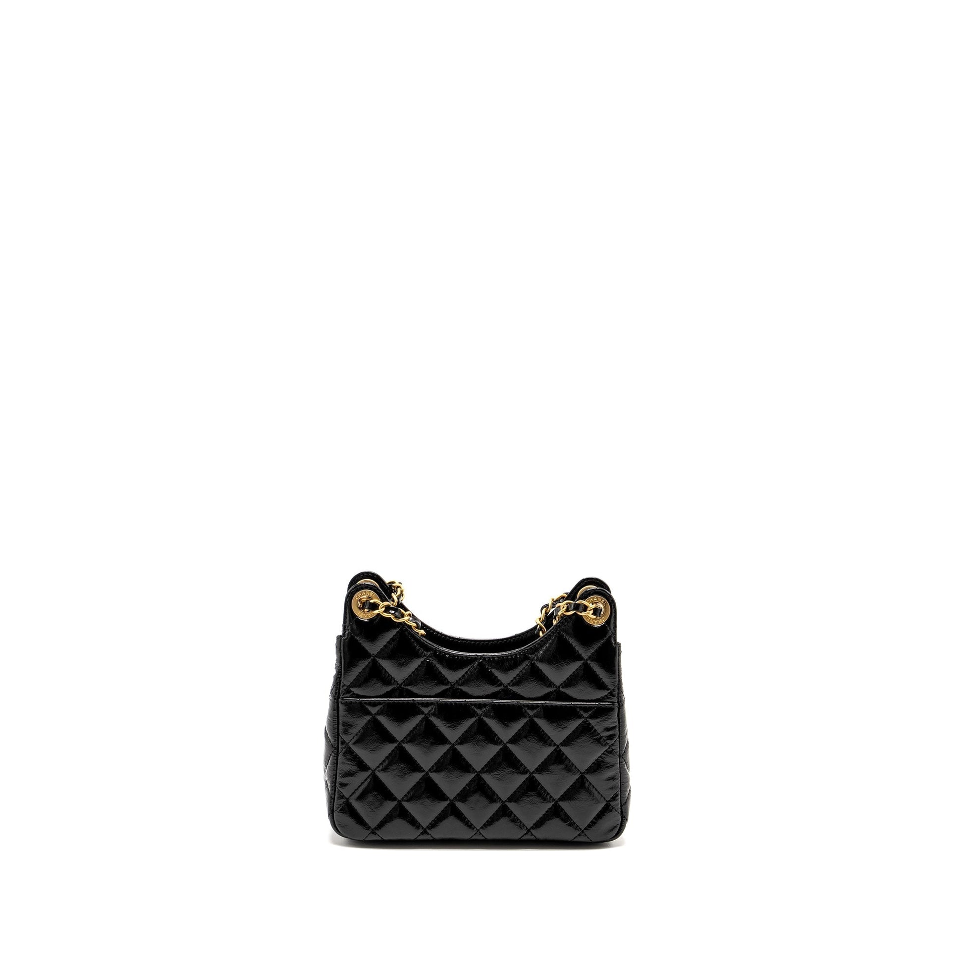 Chanel 23C Hobo Shiny Calfskin Brushed GHW Black Small Shoulder Bag Brushed Ghwmicrochip