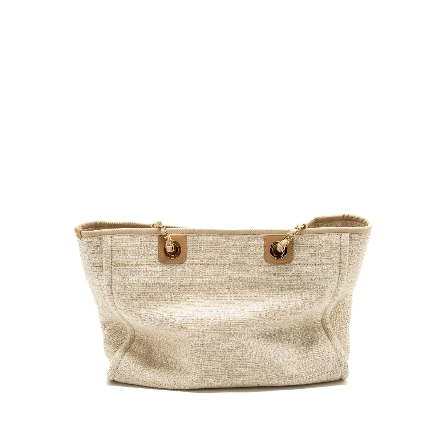 Chanel Deauville Light GHW Gold Beige Canvas Leather Handbag