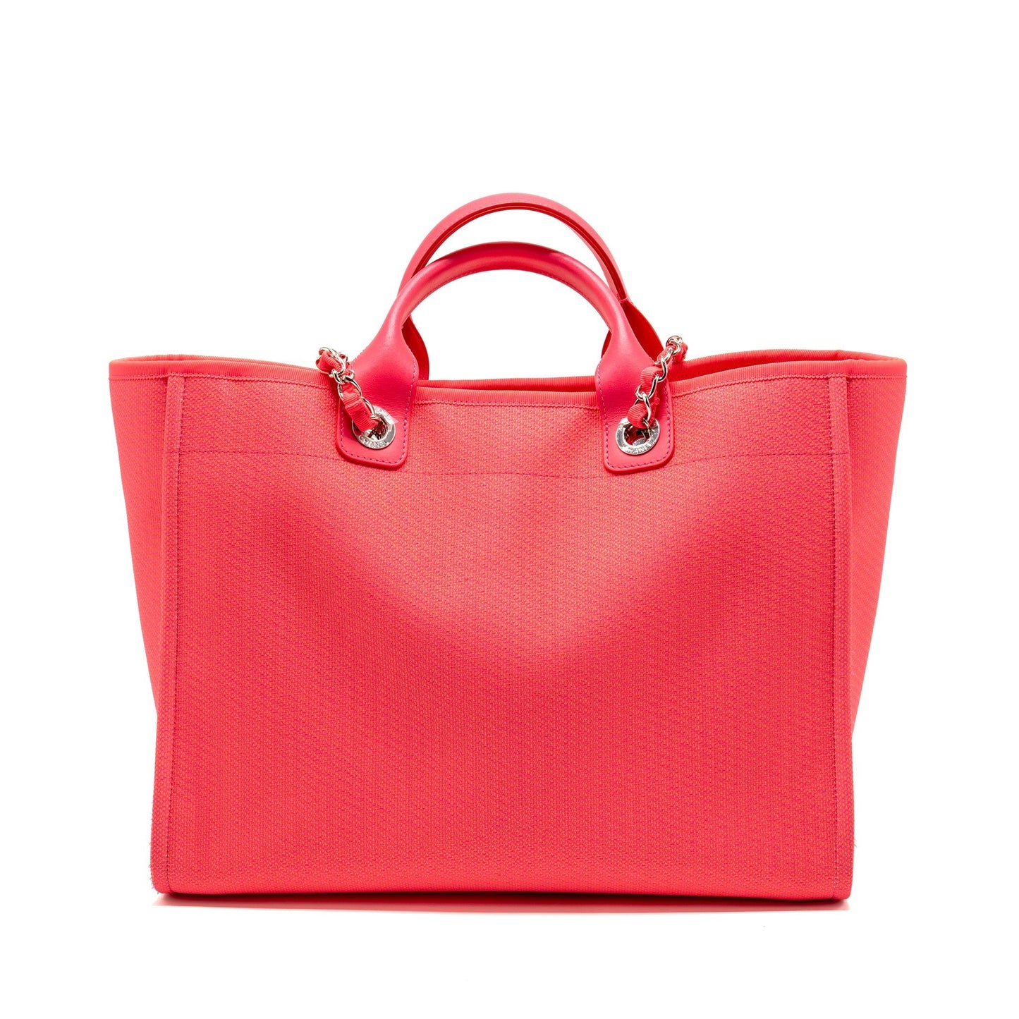 Chanel Deauville Shopping Calfskin SHW Pink Canvas Tote Bag Pink Shw
