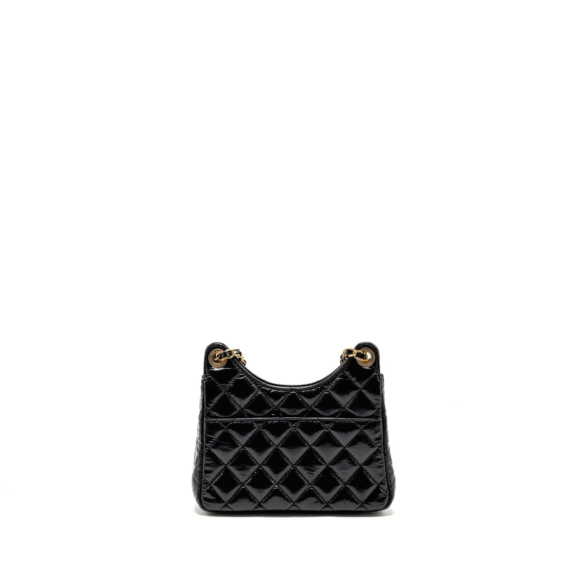 Chanel 23p Hobo Shiny Calfskin Brushed GHW Black Shoulder Bag