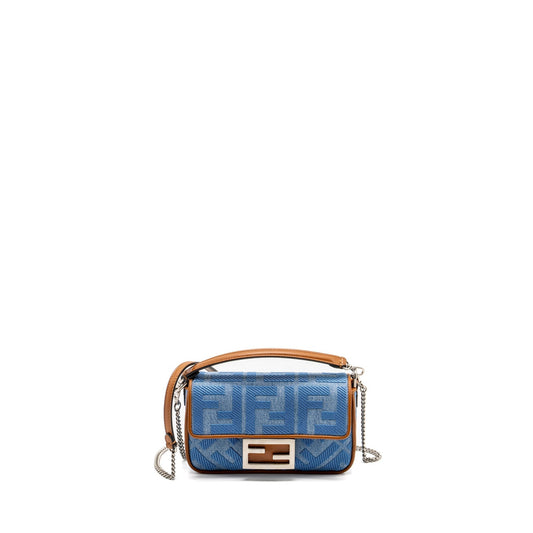 Fendi Baguette Light Embroidery Handbag Denim Blue Mini Shoulder Bag