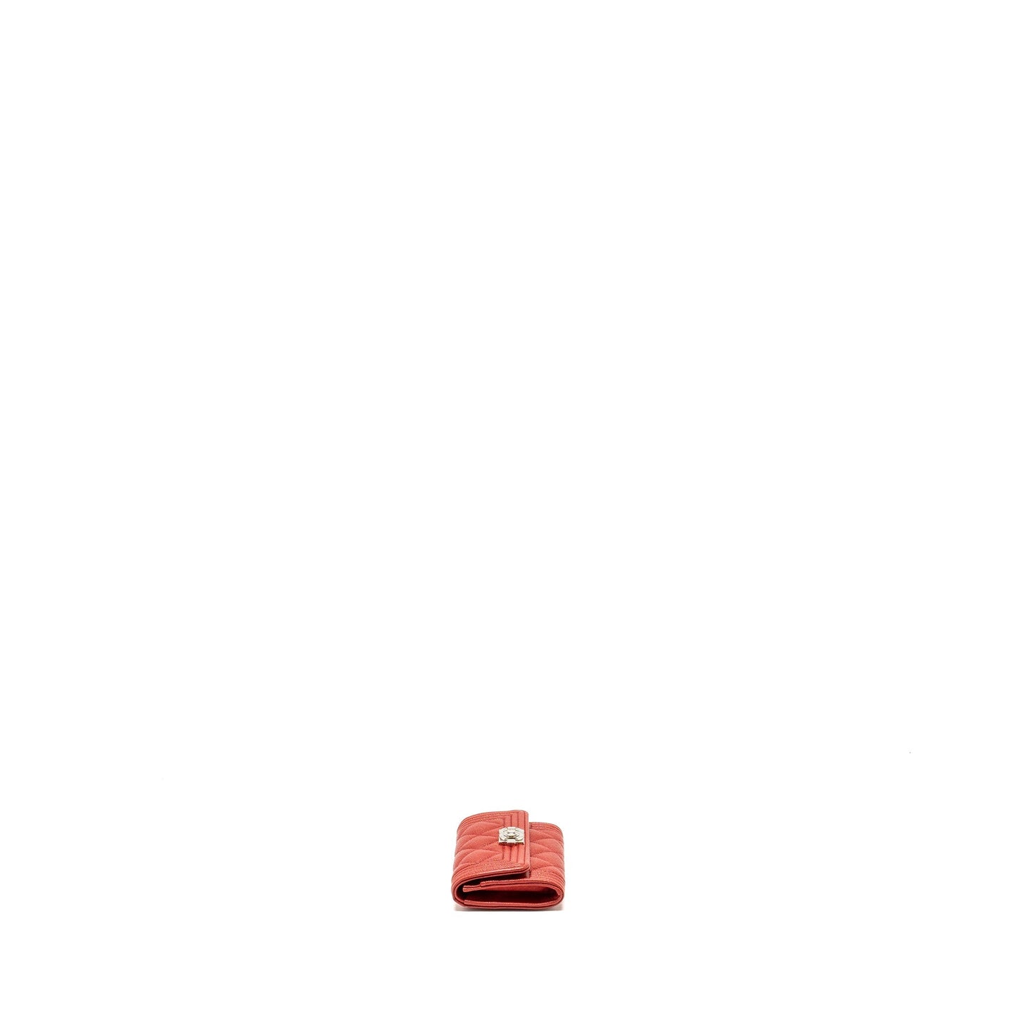 Chanel Boy Flap Card Holder Caviar SHW Red Wallet Case