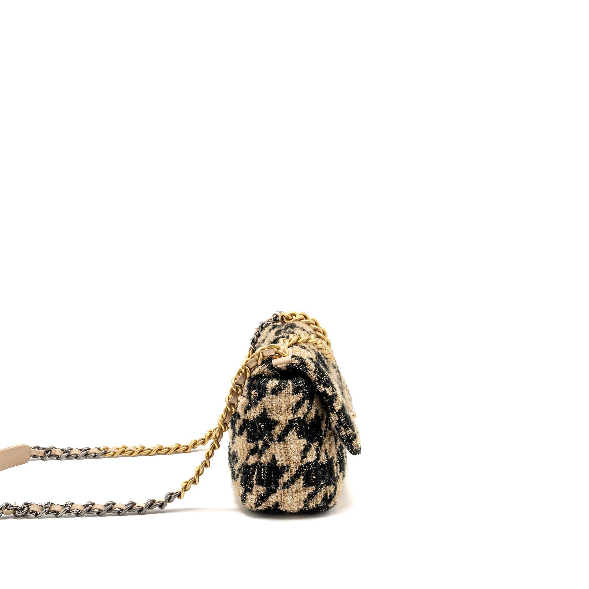 Chanel 19 Tweed Hardware Multicolour Black Beige Small Handbag