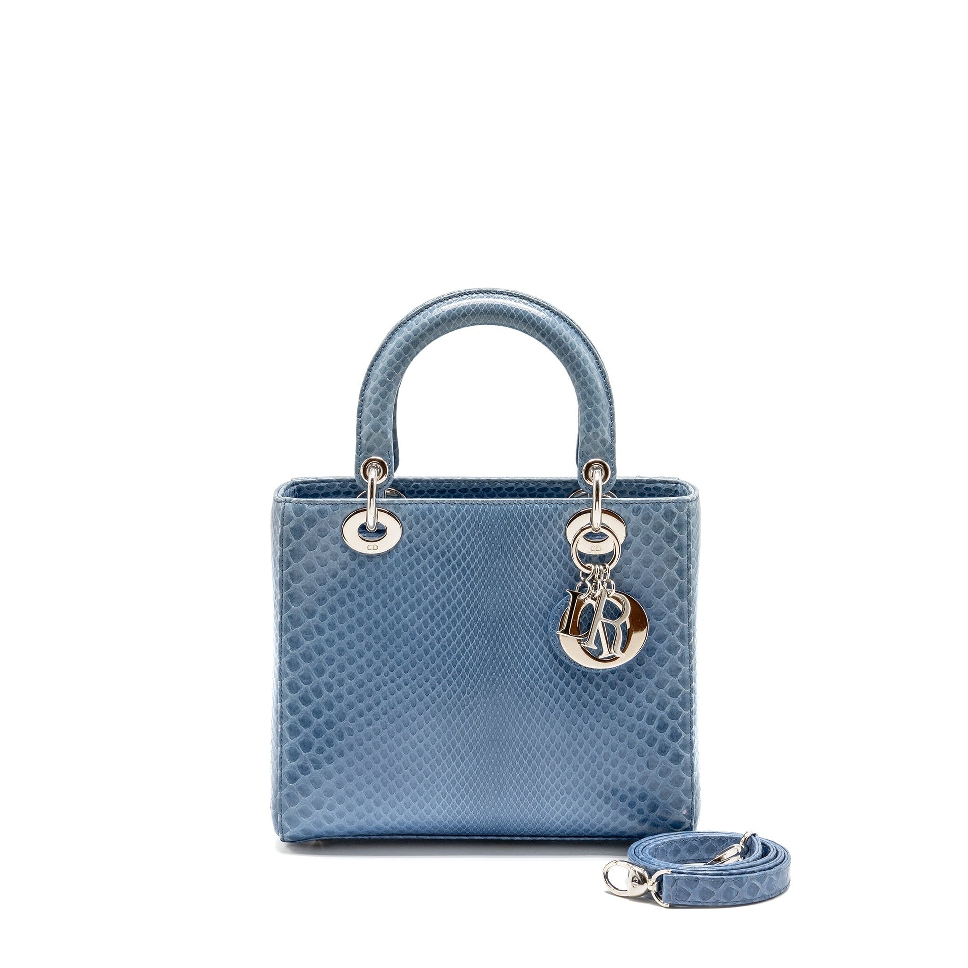 Dior Lady Python Handbag Blue Medium Travel Bag