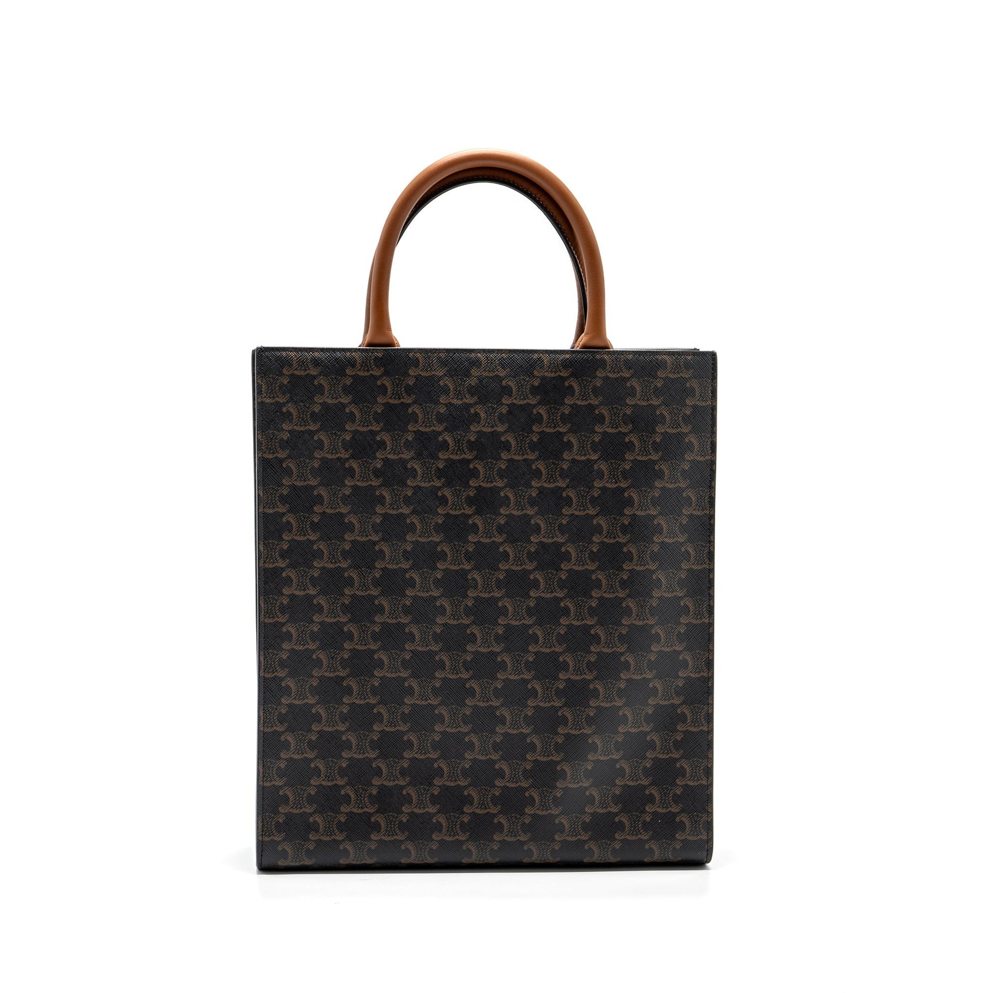 Celine Cabas Vertical In Triomphe And Calfskin Handbag Canvas Tan Travel Bag