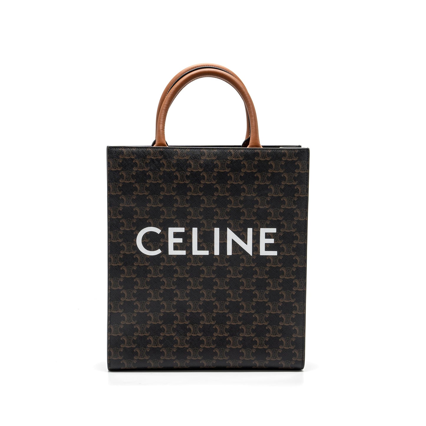 Celine Cabas Vertical In Triomphe And Calfskin Handbag Canvas Tan Travel Bag