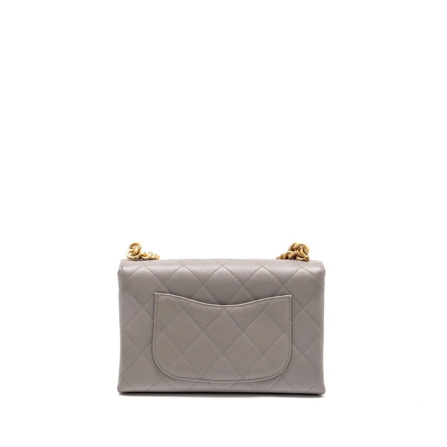Chanel Quilted Flap Handle Caviar GHW Microchip Grey Shoulder Bag Ghw Microchip