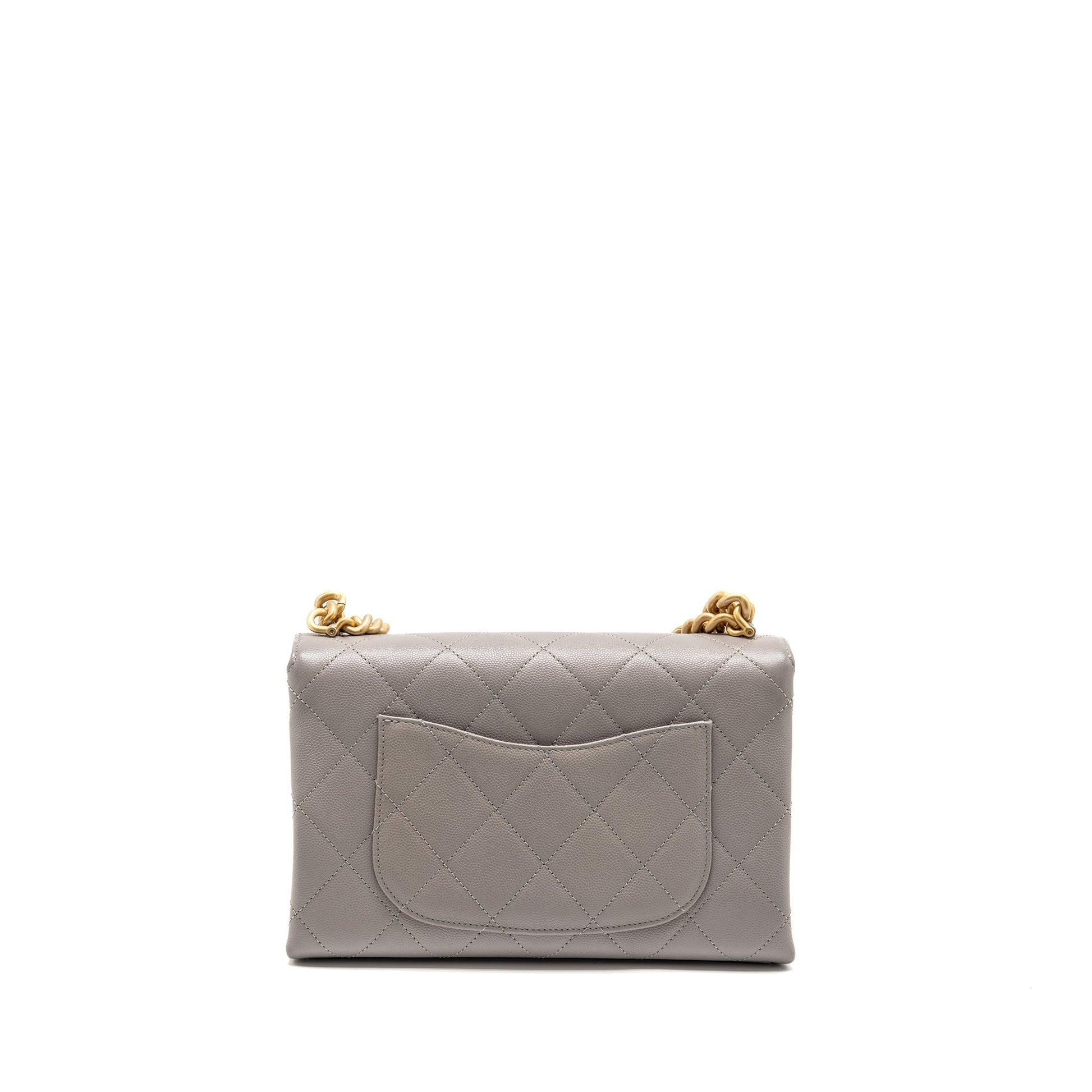 Chanel Quilted Flap Handle Caviar GHW Microchip Grey Shoulder Bag Ghw Microchip