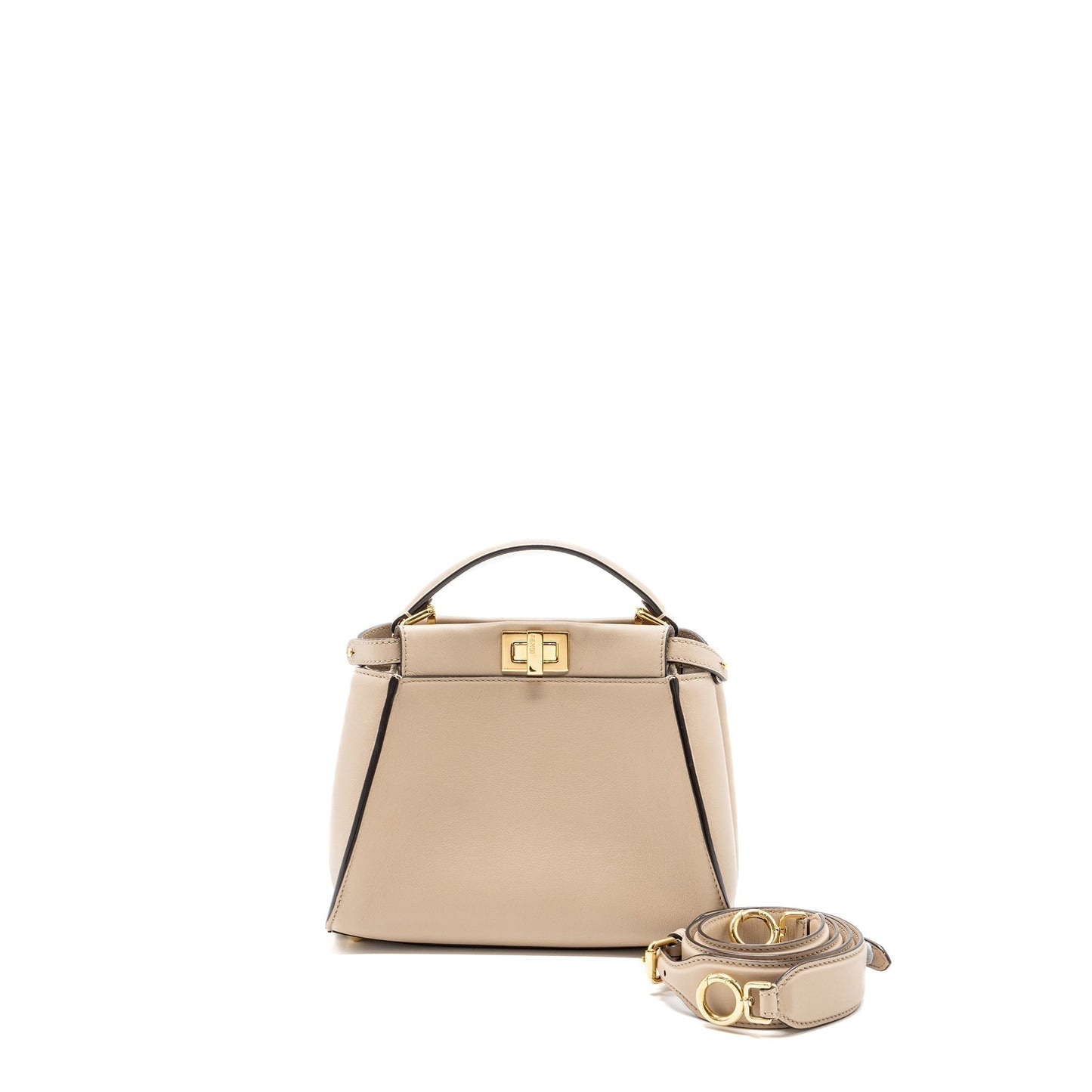 Fendi Peekaboo Calfskin Handbag Beige Mini Travel Bag Calfskin Beige Ghw