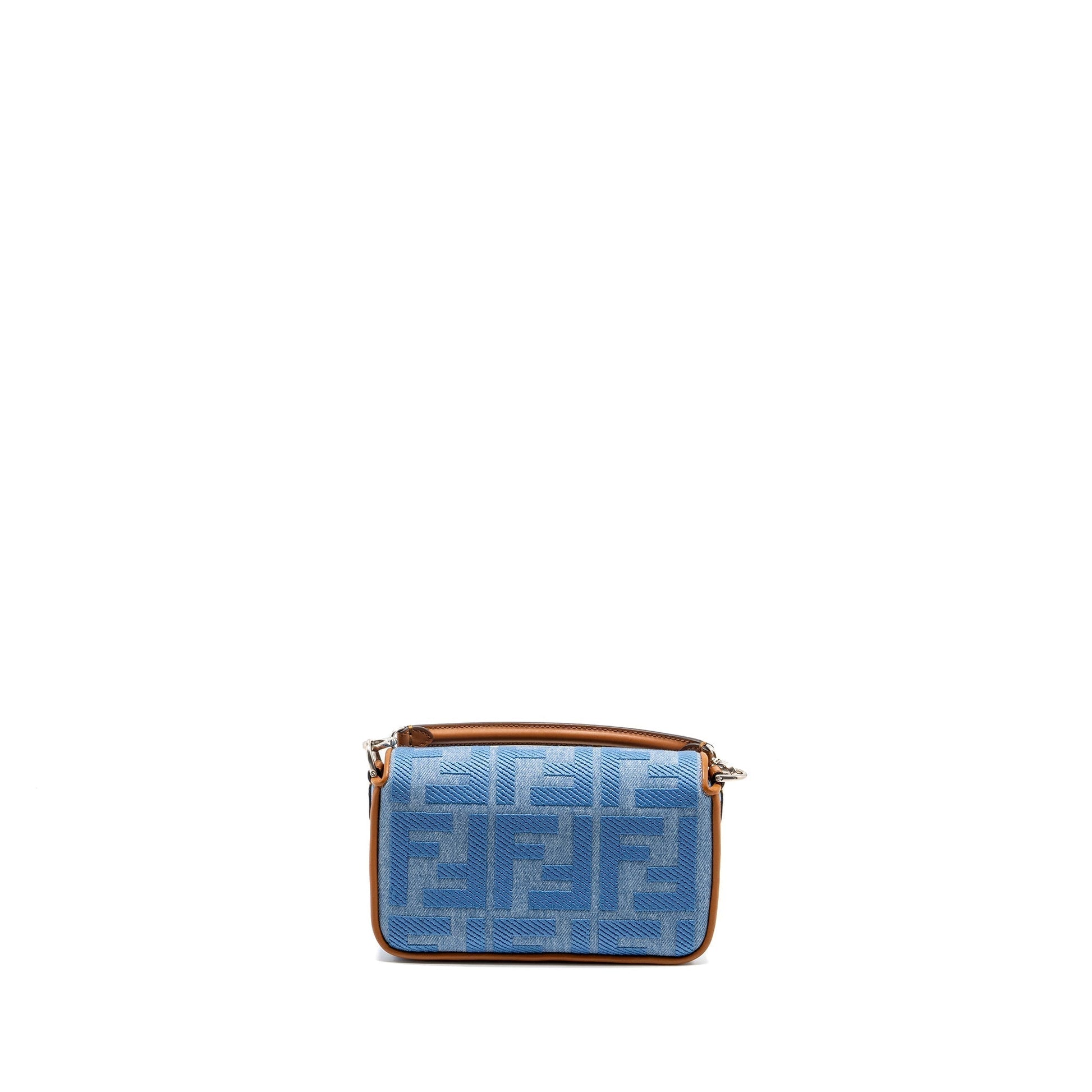 Fendi Baguette Light Embroidery Handbag Denim Blue Mini Shoulder Bag