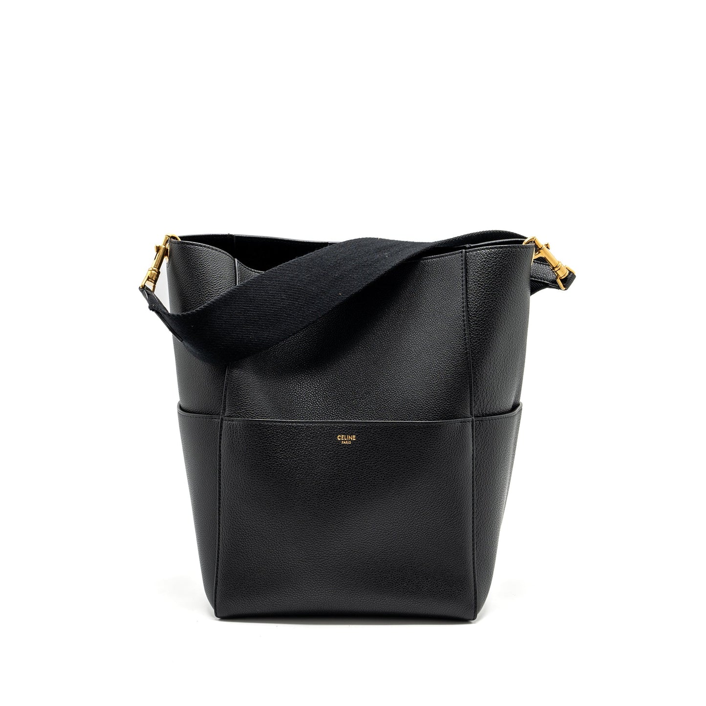 Celine Sangle Purse Grained Calfskin Handbag Black Bucket Bucket Bag
