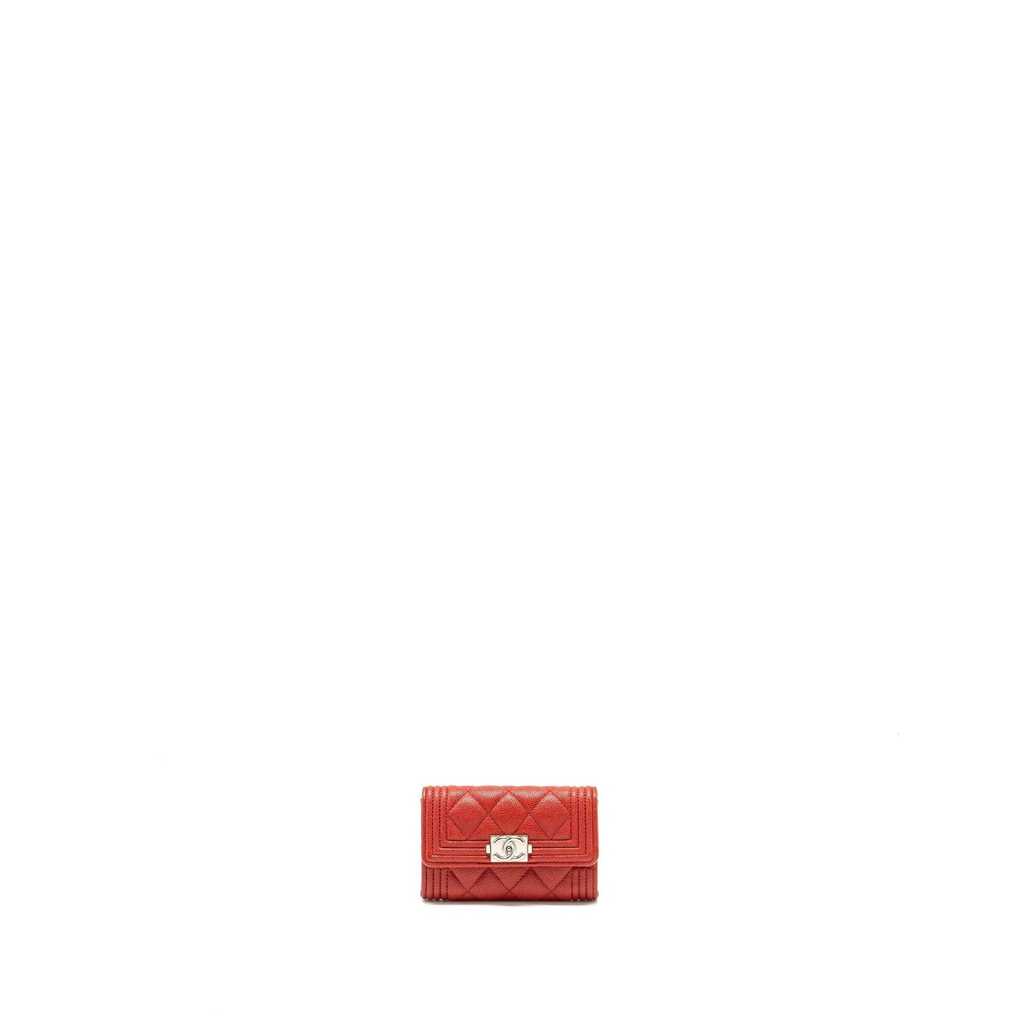 Chanel Boy Flap Card Holder Caviar SHW Red Wallet Case