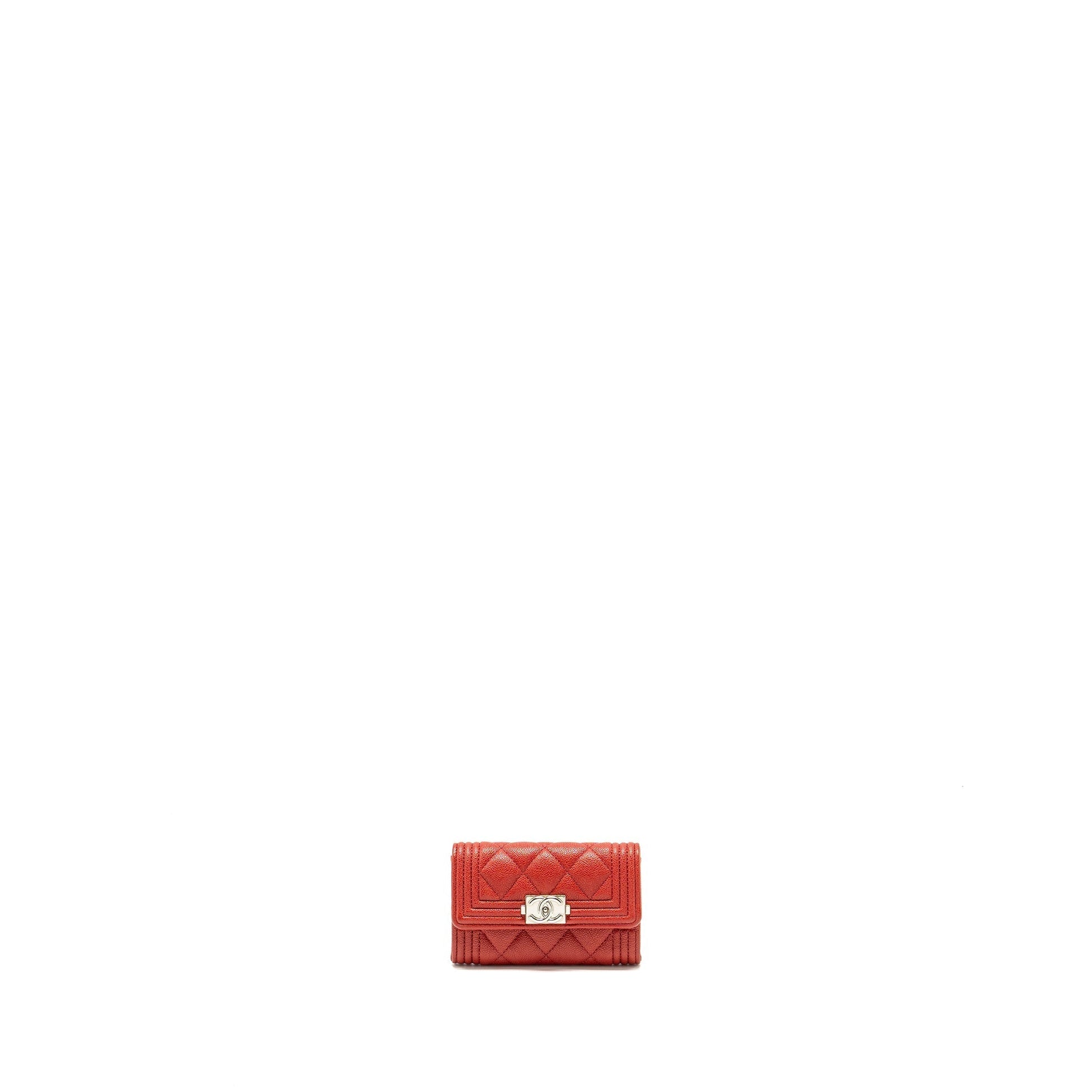 Chanel Boy Flap Card Holder Caviar SHW Red Wallet Case