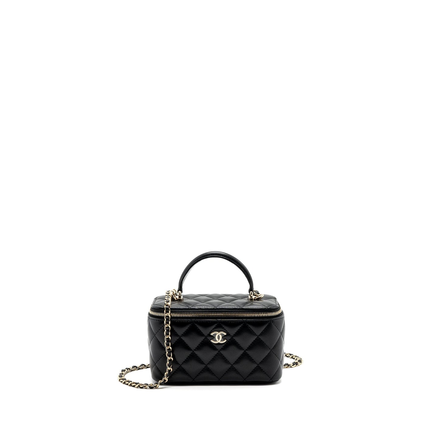 Chanel top handle long vanity lambskin LGHW Black Handbag Lghw Microchip