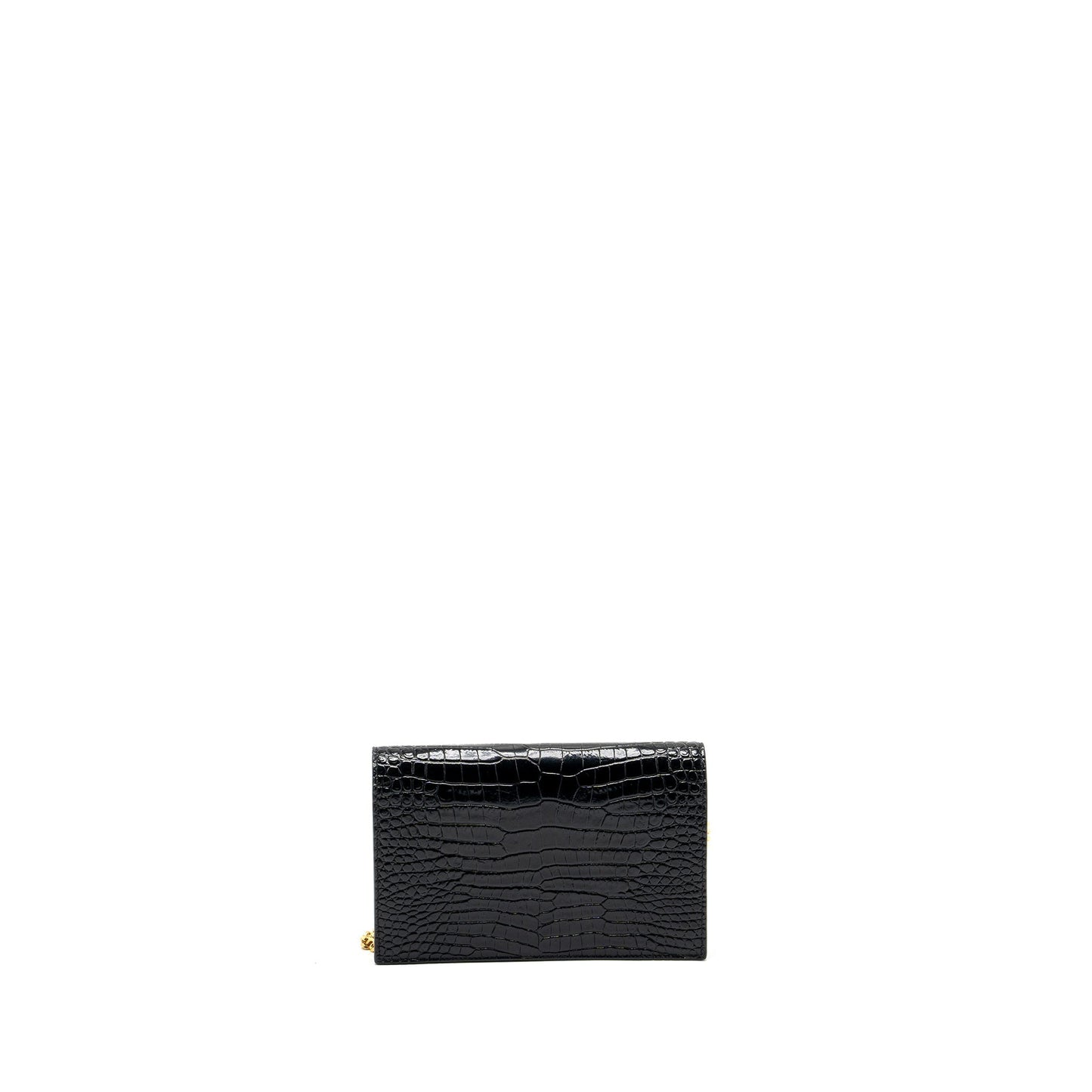 YSL Saint Laurent Kate Tassel Crocodile Embossed Calfskin Travel Bag Black