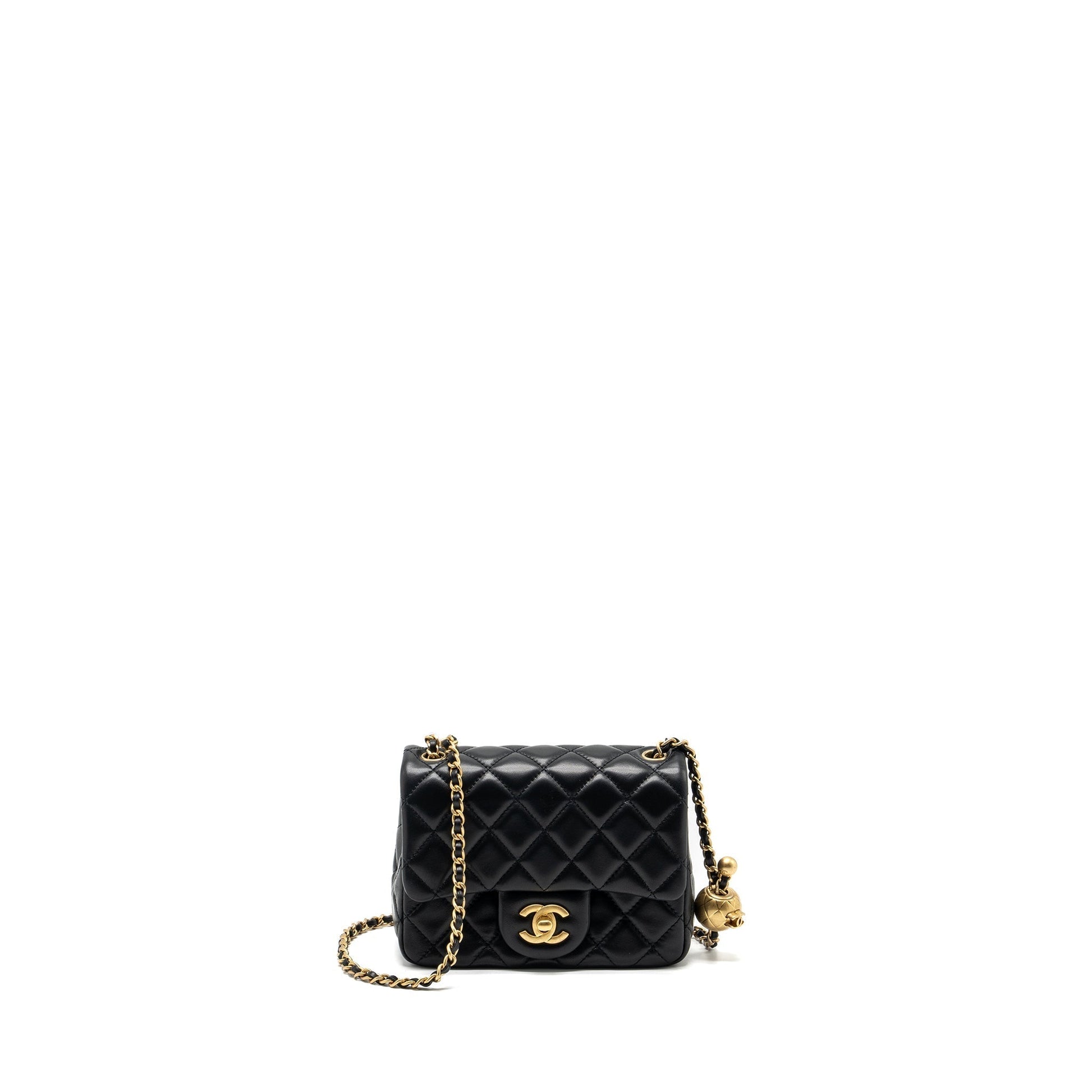 Chanel Pearl Crush Square Lambskin GHW Microchip Black Mini Bag
