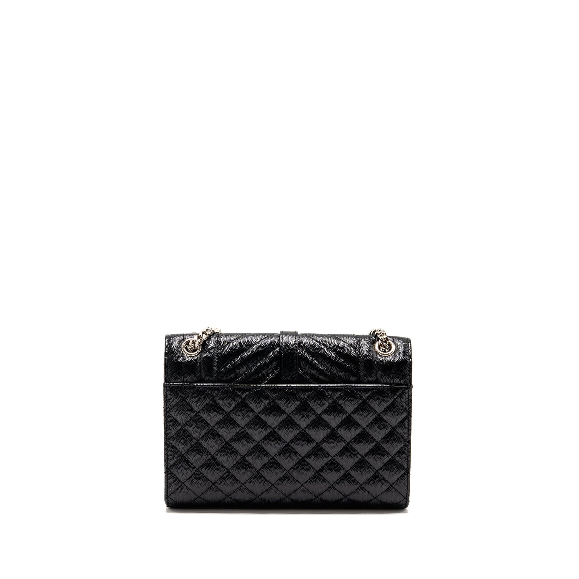 YSL Saint Laurent Envelop Purse Grained Calfskin Travel Bag Black Medium