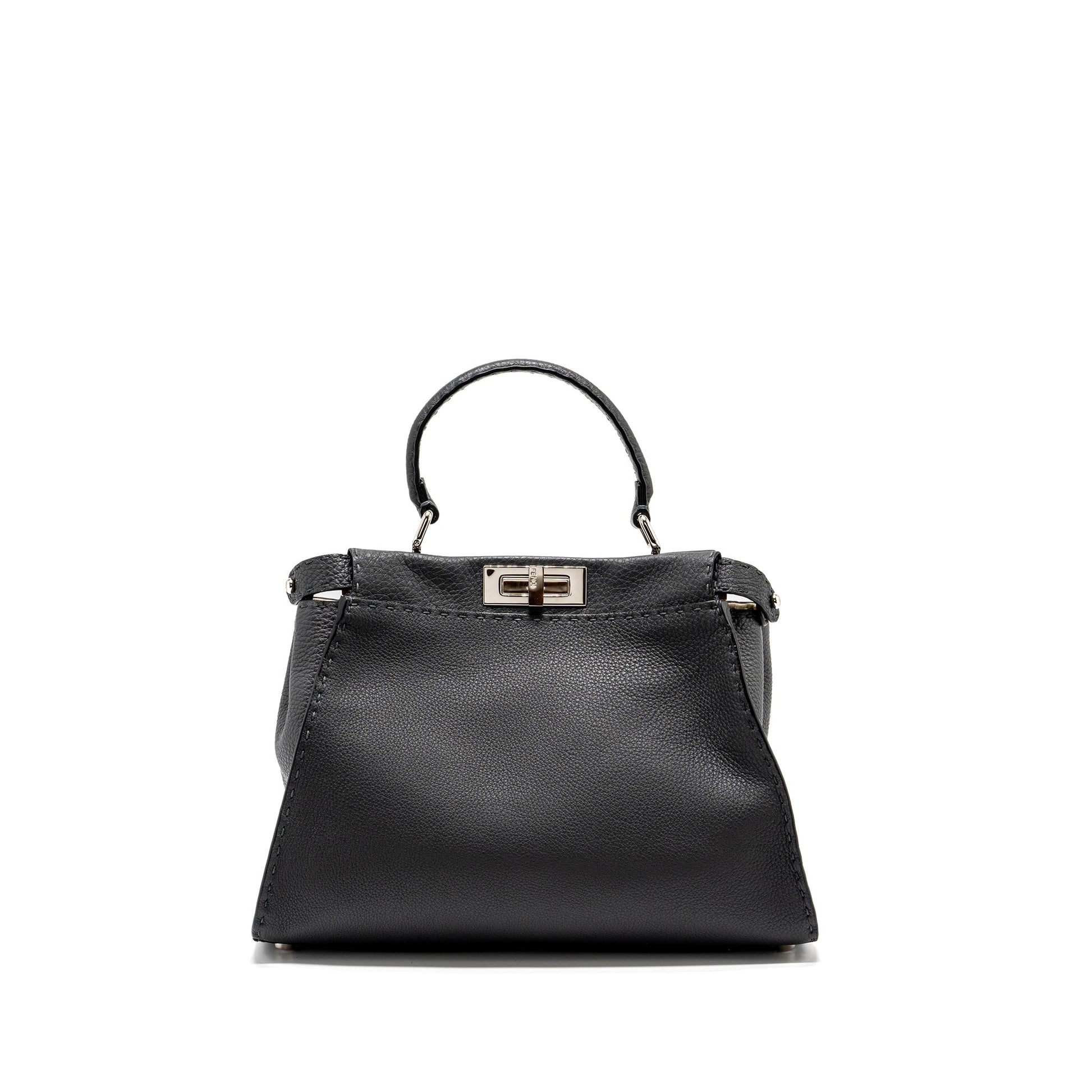Fendi Peekaboo Purse Selleria Leather Black Medium Travel Bag
