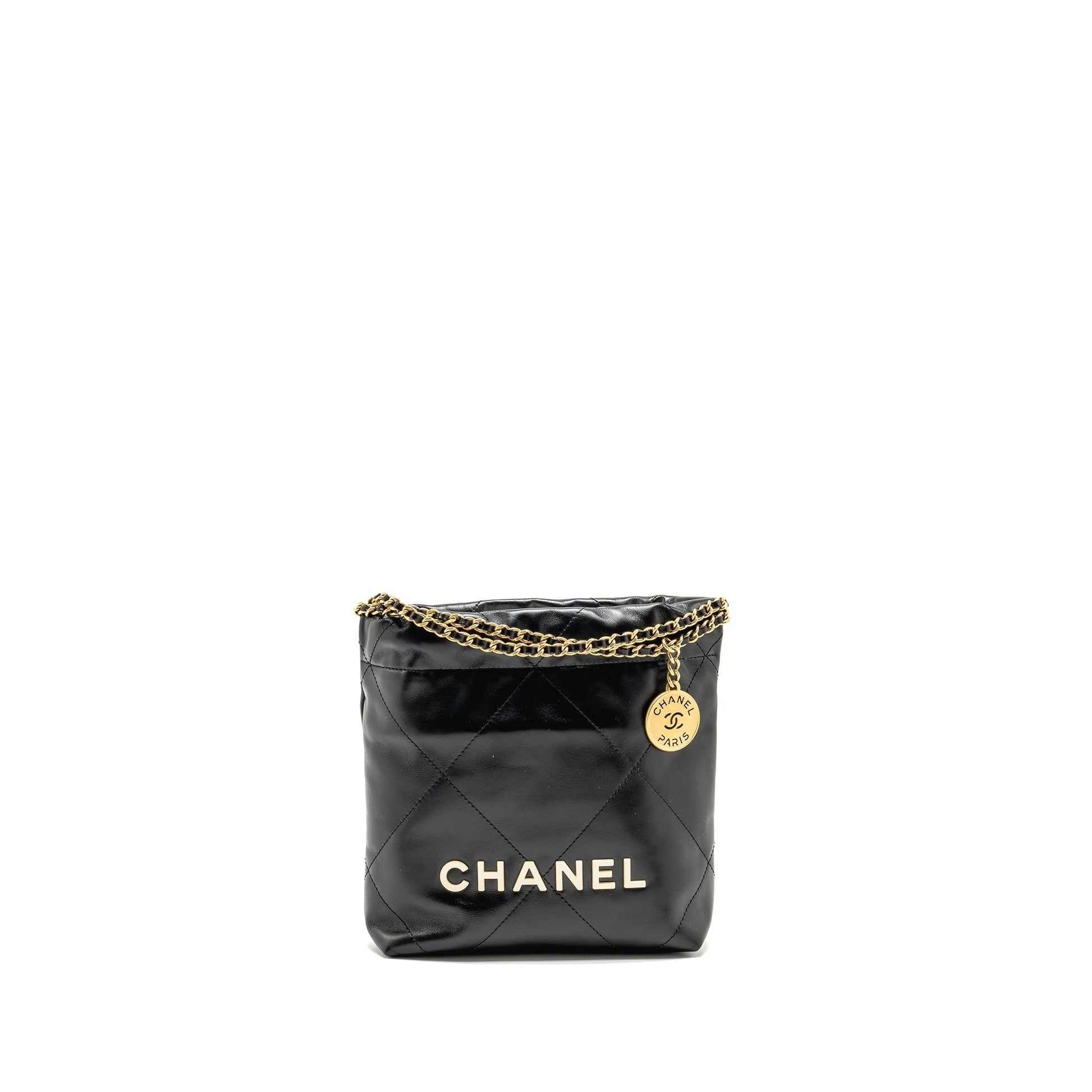 Chanel 22 Shiny Calfskin GHW Microchip Black Mini Bag Ghw Microchip