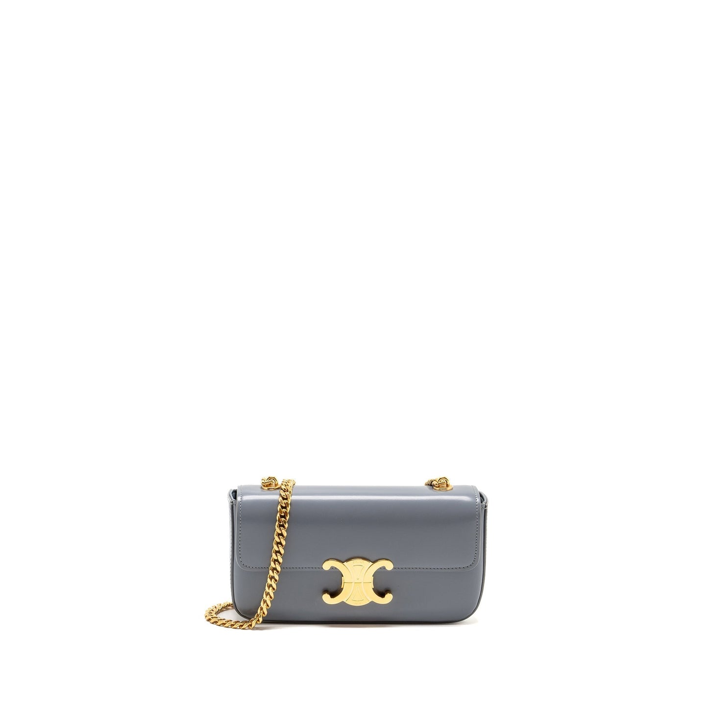Luxury Shoulder Bag Claude Shiny Calfskin Grey Blue Chain
