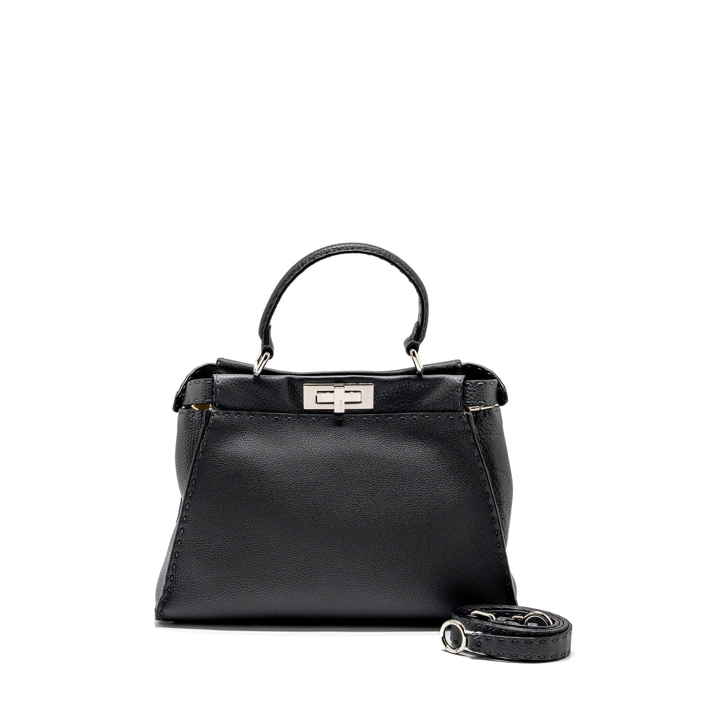 Fendi Peekaboo Purse Selleria Leather Black Medium Travel Bag