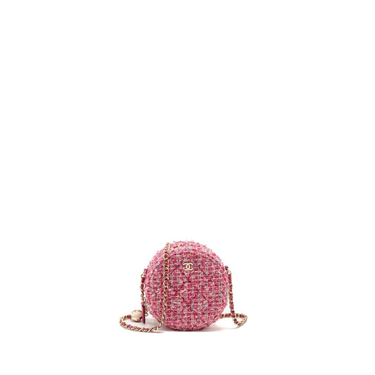 Chanel Round Tweed LGHW Multicolour Pink Clutch Bag Lghw 1