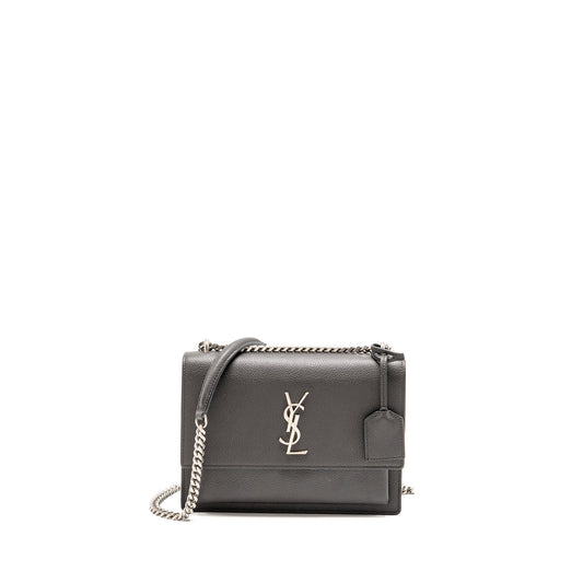 YSL Saint Laurent Sunset Purse Calfskin Grey Travel Bag Medium