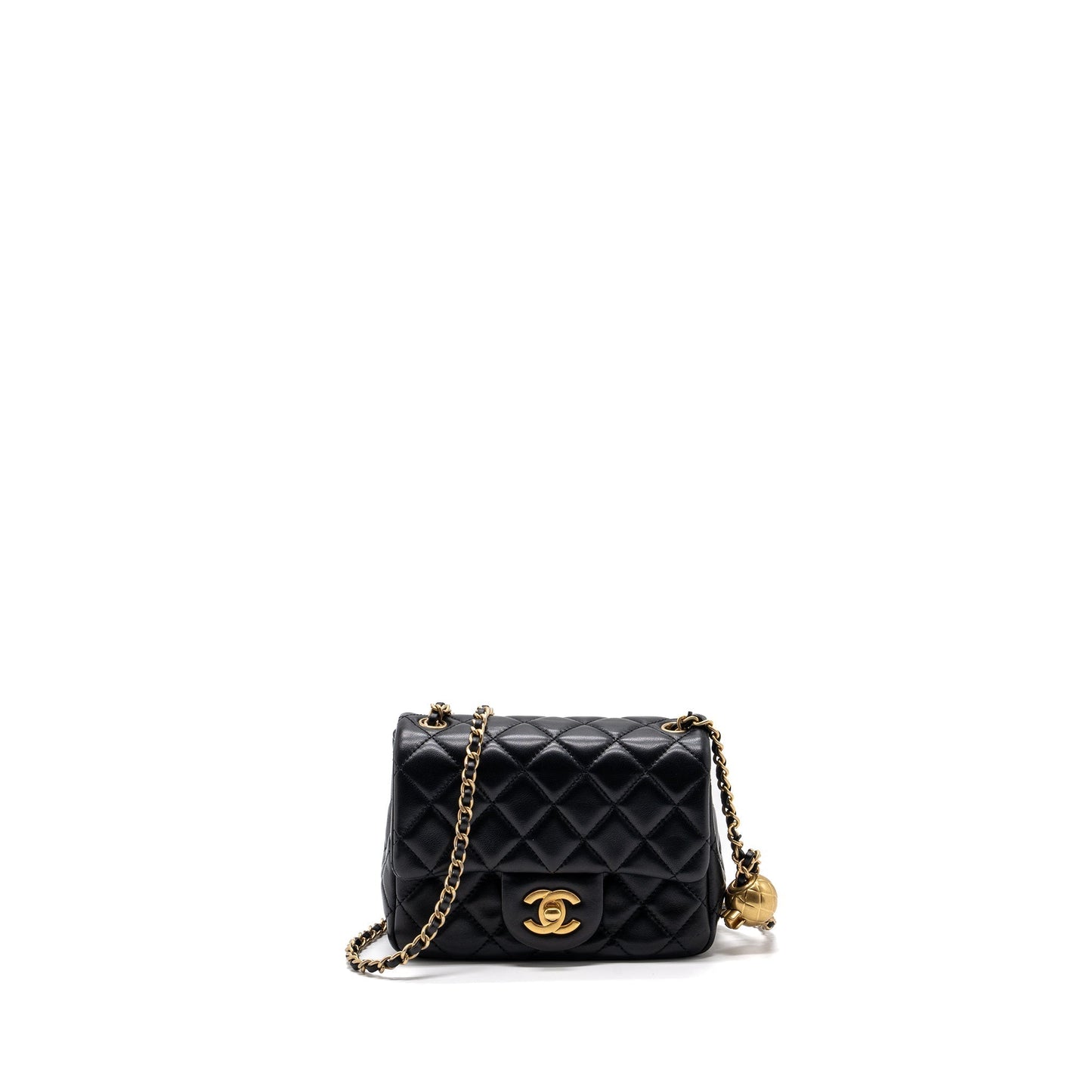 Chanel Pearl Crush Square Flap Lambskin GHW Black Shoulder Bag Black Ghwmicrochip