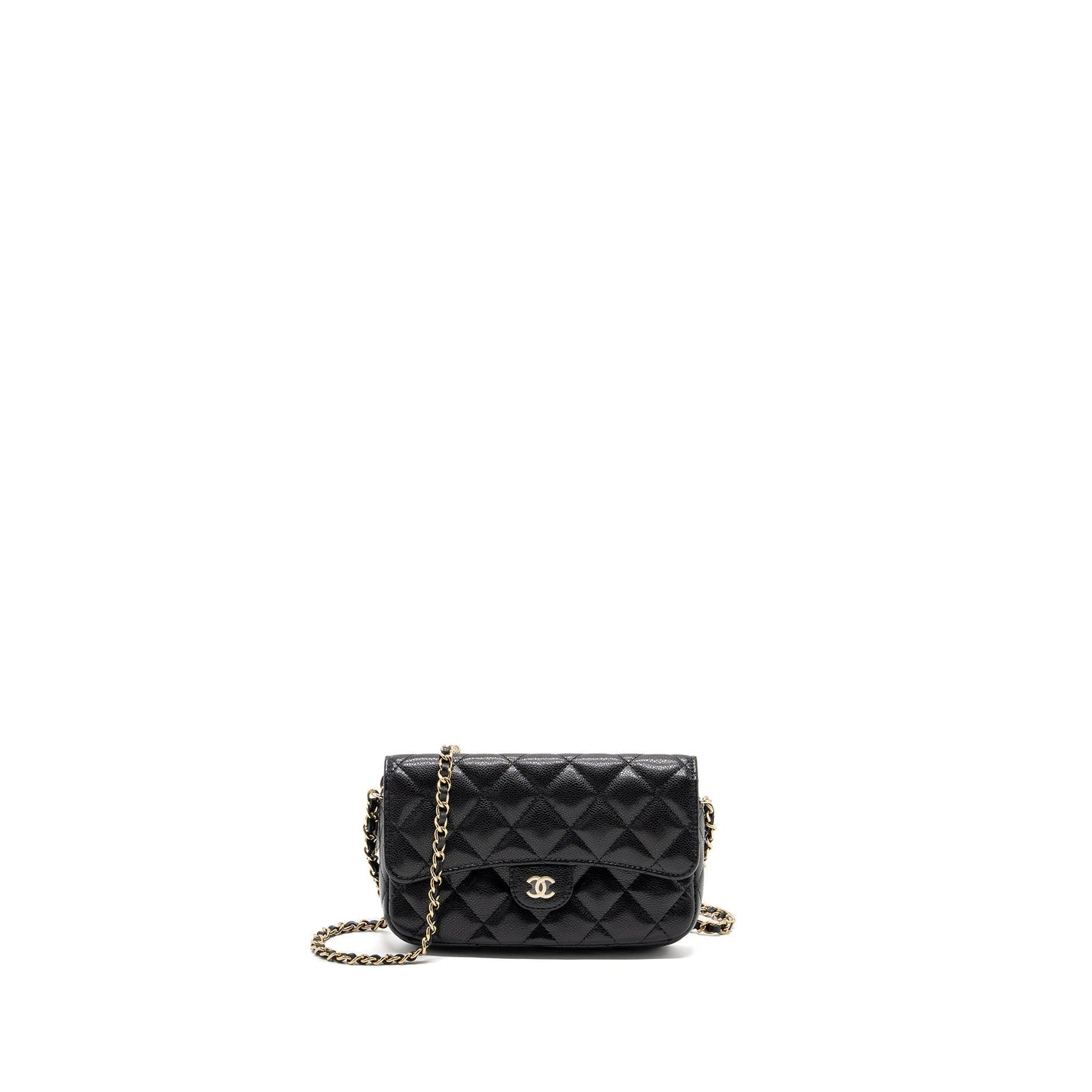 Chanel Double Pocket On Caviar LGHW Microchip Black Wallet Case Black Lghwmicrochip