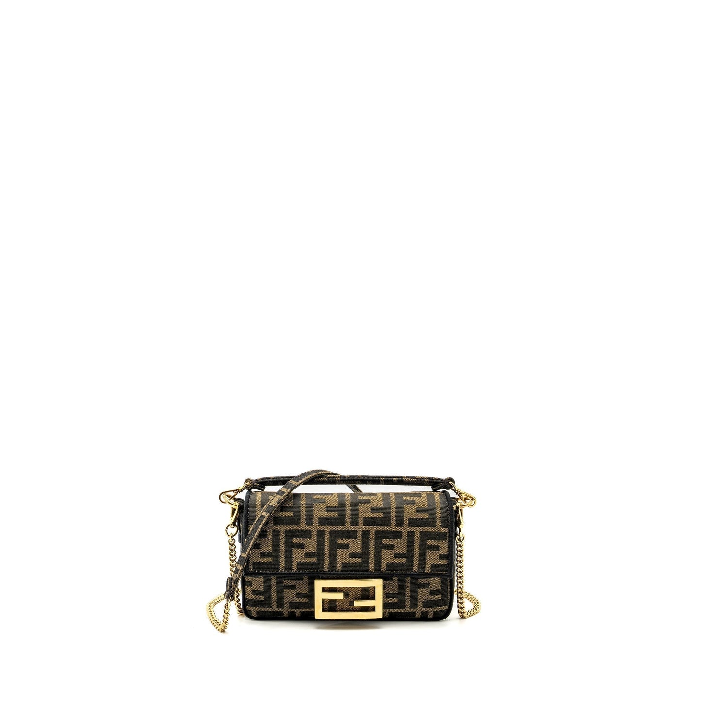 Fendi Baguette Purse Jacquard Fabric Brown Mini Shoulder Bag