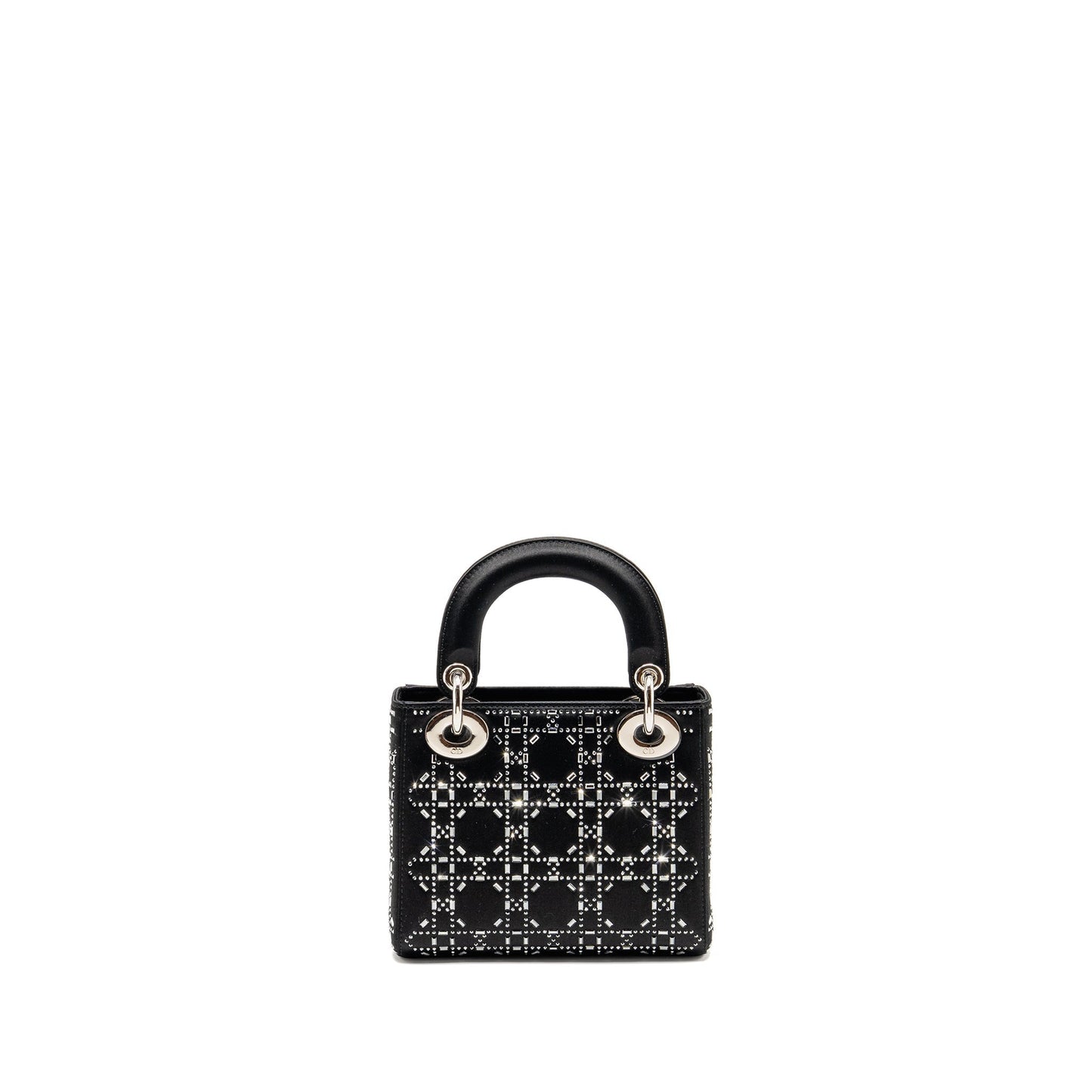 Dior Lady Crystal Handbag Satin Black Travel Bag