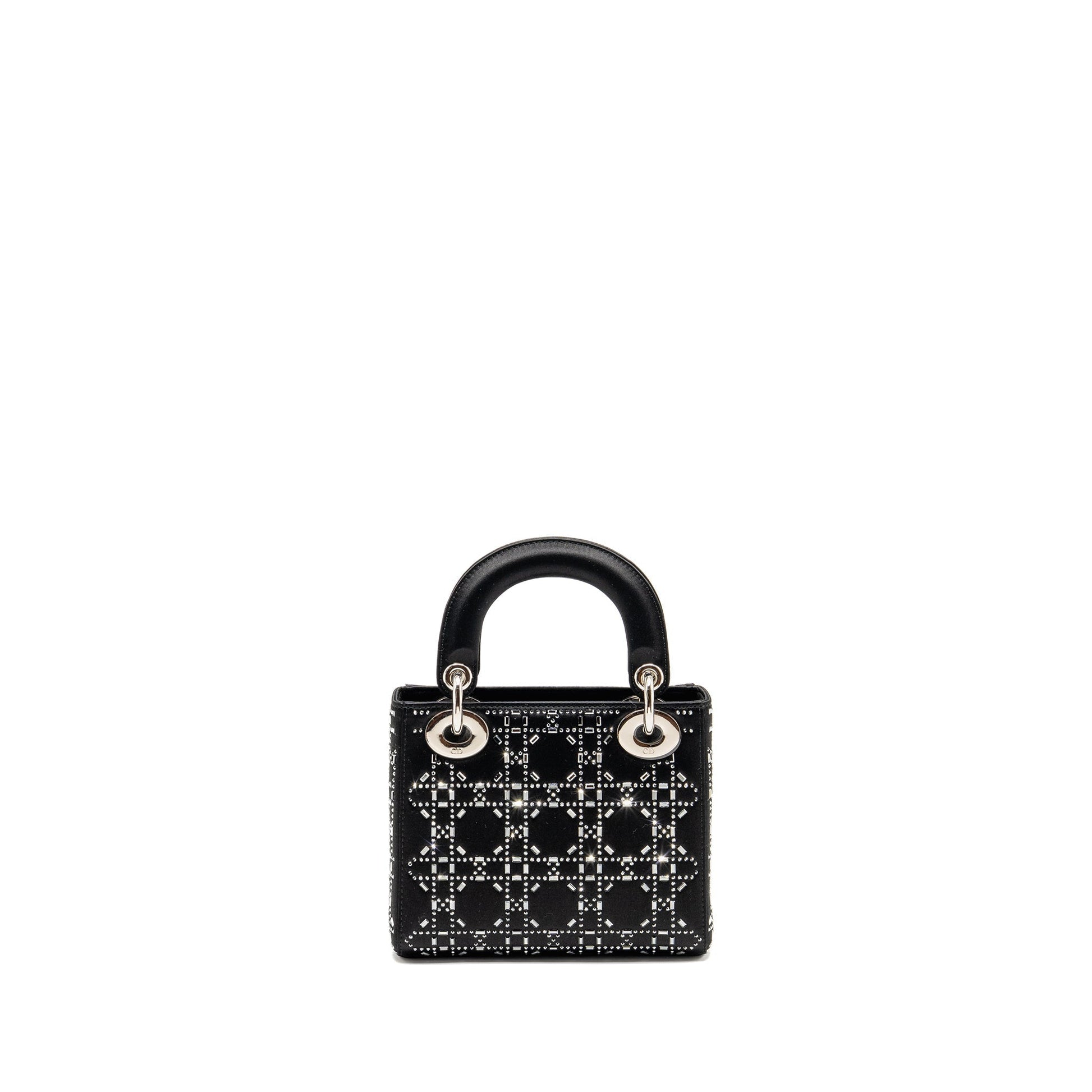 Dior Lady Crystal Handbag Satin Black Travel Bag