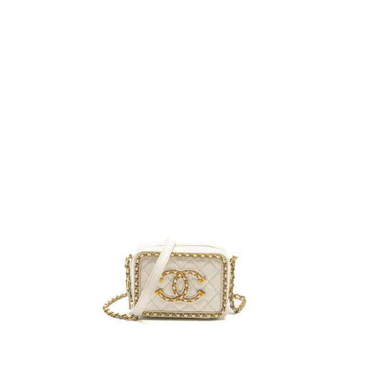 Chanel Vanity Lambskin GHW White Clutch Bag