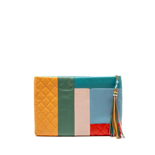 Chanel 17C Colourblock O- Lambskin GHW Multicolour Clutch Bag