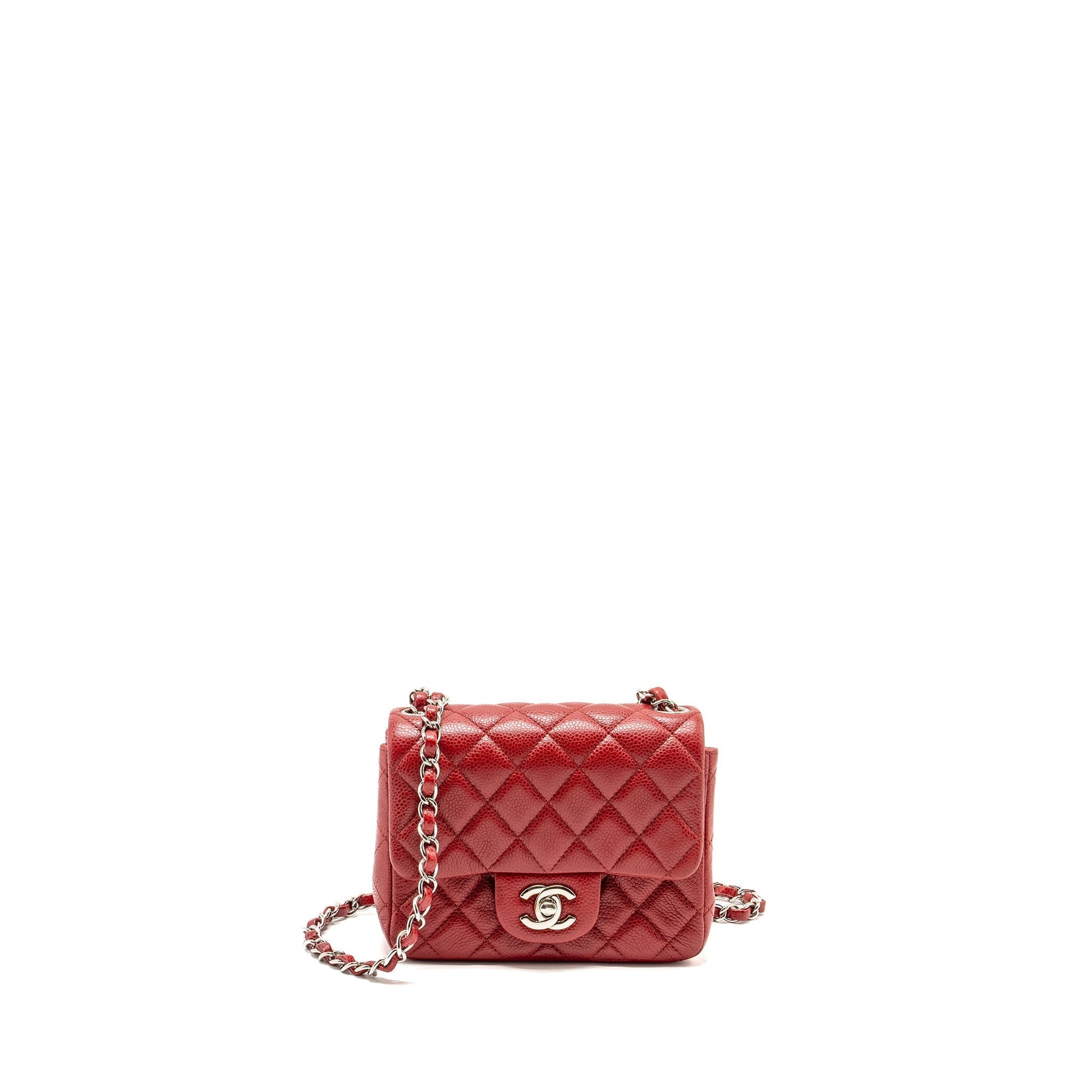 Chanel Square Flap Caviar SHW Red Shoulder Bag