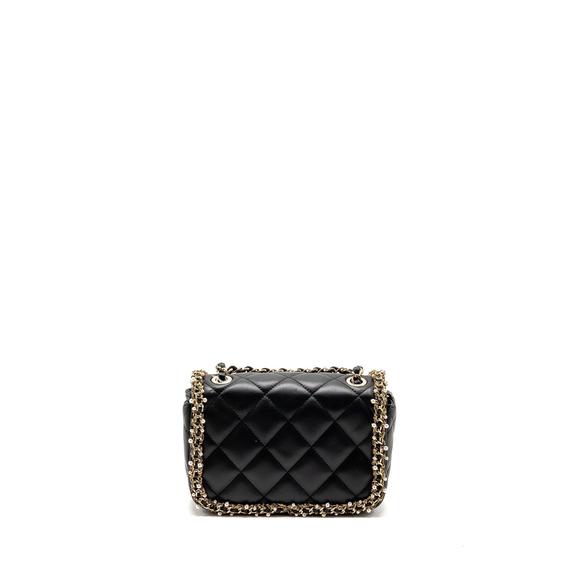 Chanel Pearl Detailed Edge Flap Lambskin LGHW Black Shoulder Bag