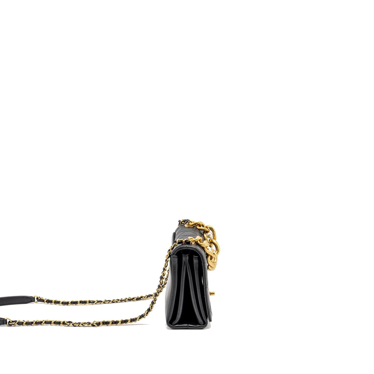 Chanel Seasonal Flap Giant Handle Pearl Calfskin Black Shoulder Bag Ghw Microchip