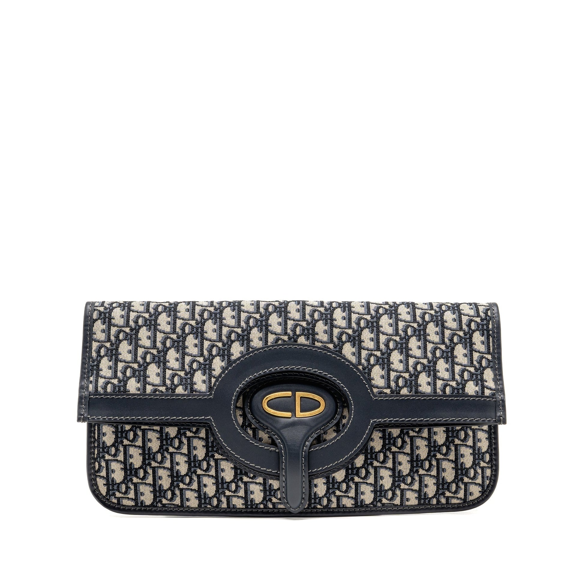 Dior Folder Clutch Oblique Calfskin Handbag Canvas Blue Clutch Bag