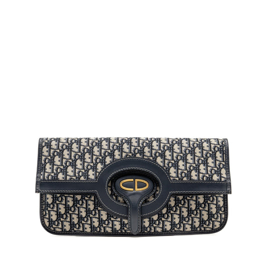 Dior Folder Clutch Oblique Calfskin Handbag Canvas Blue Clutch Bag