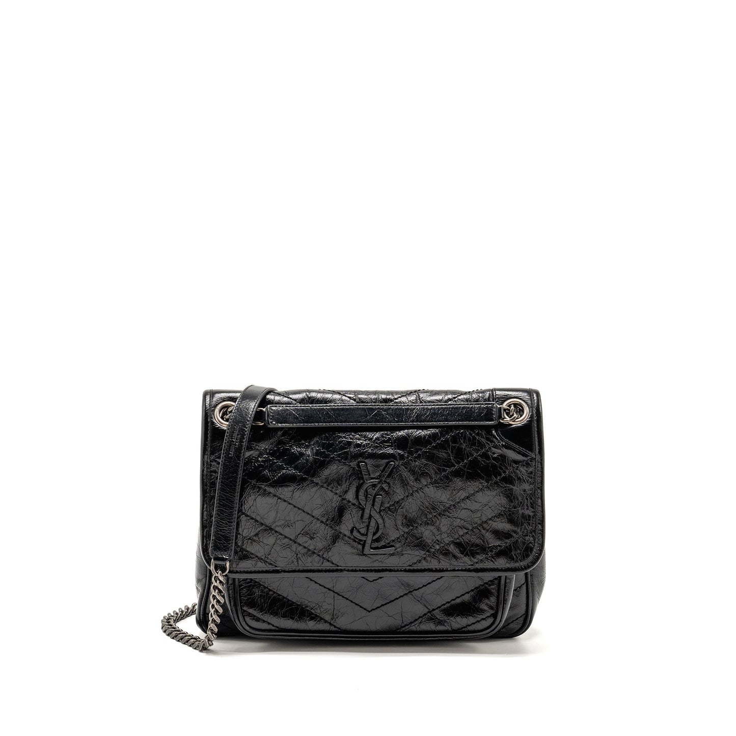 YSL Saint Laurent Niki Purse Calfskin Travel Bag Black Medium Black Shw