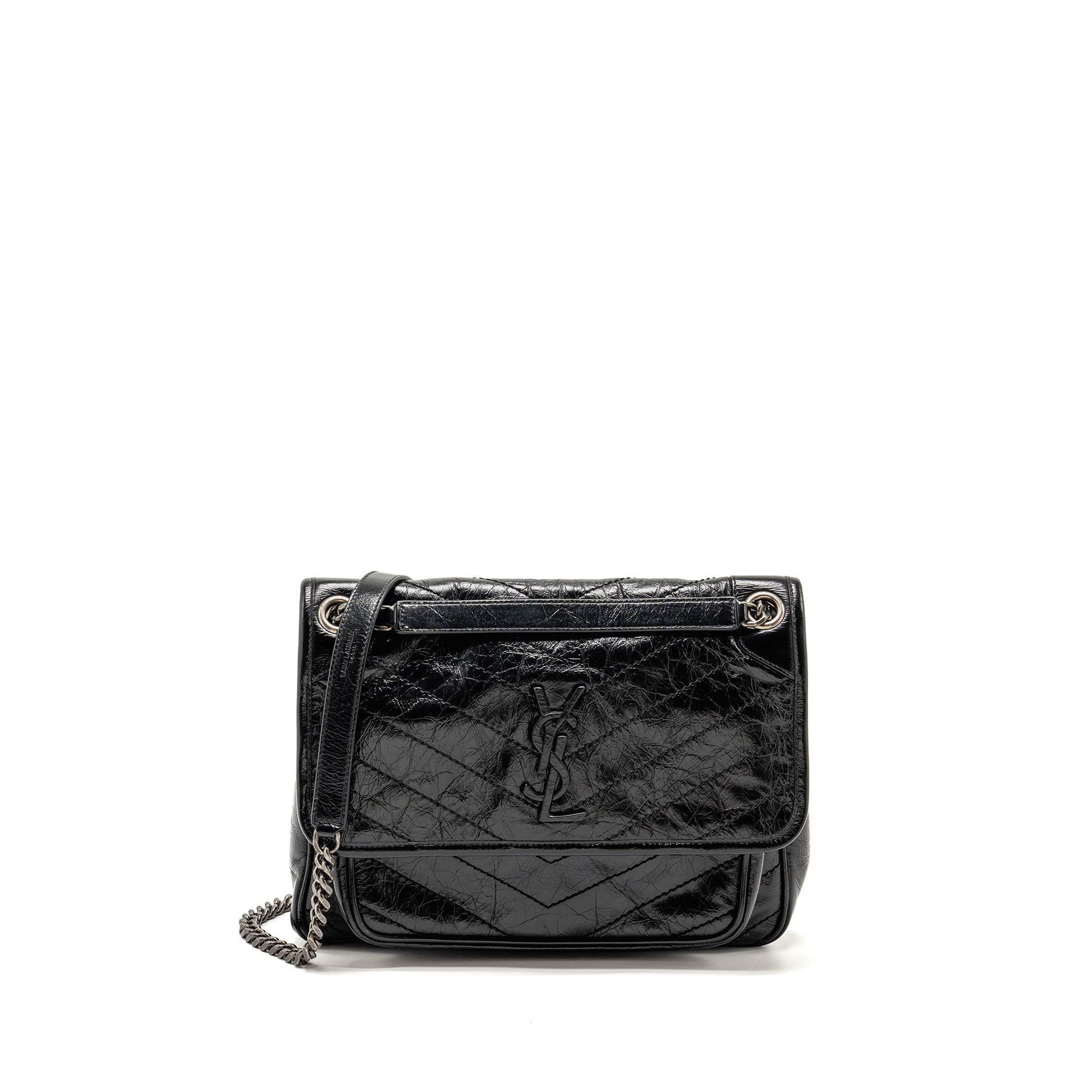 YSL Saint Laurent Niki Purse Calfskin Travel Bag Black Medium Black Shw