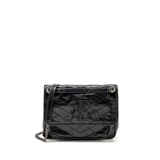 YSL Saint Laurent Niki Purse Calfskin Travel Bag Black Medium Black Shw