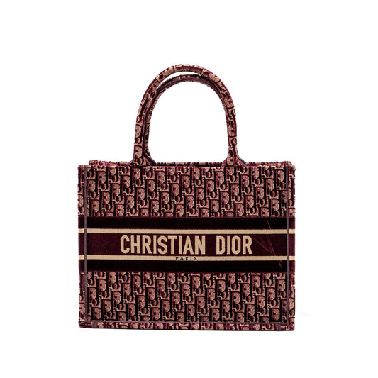 Dior Book Tote Oblique Embroidery Velvet Dark Handbag Canvas Red Tote Bag