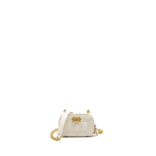 Chanel Boy Caviar GHW Microchip White Clutch Bag
