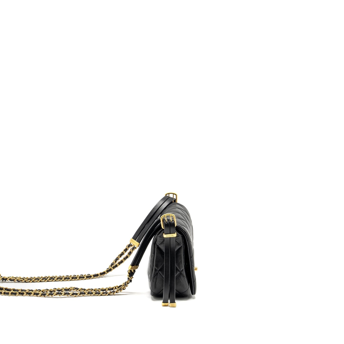 Chanel 23B Detail Chains Quilted Flap Lambskin Black Shoulder Bag